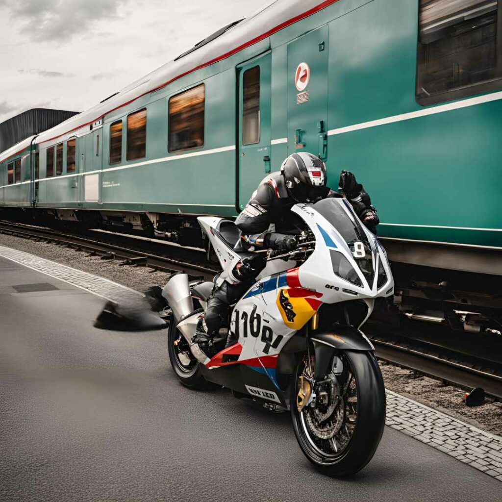 moto da corsa vicino a treno
