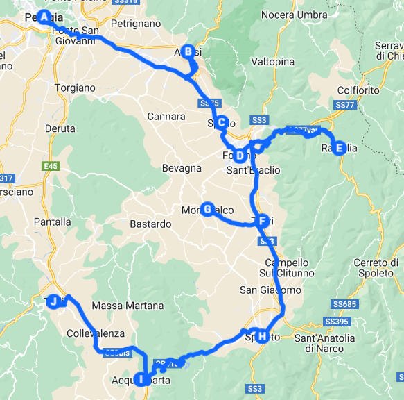 itinerario giro in moto in umbria 4 giorni