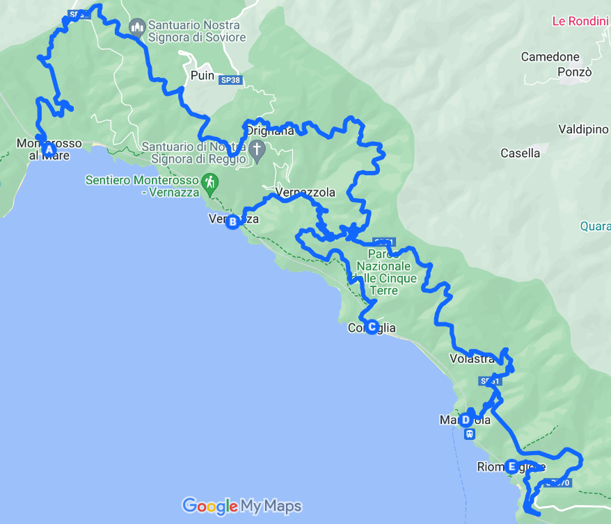 itinerario liguria in moto 5 terre